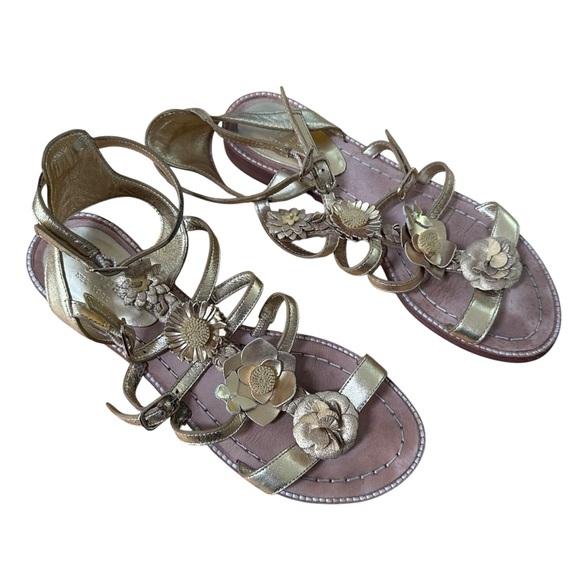 Kate Spade Gold Gladiator Sandals with Floral Embellishments Size 6.5 - Picture 1 of 9